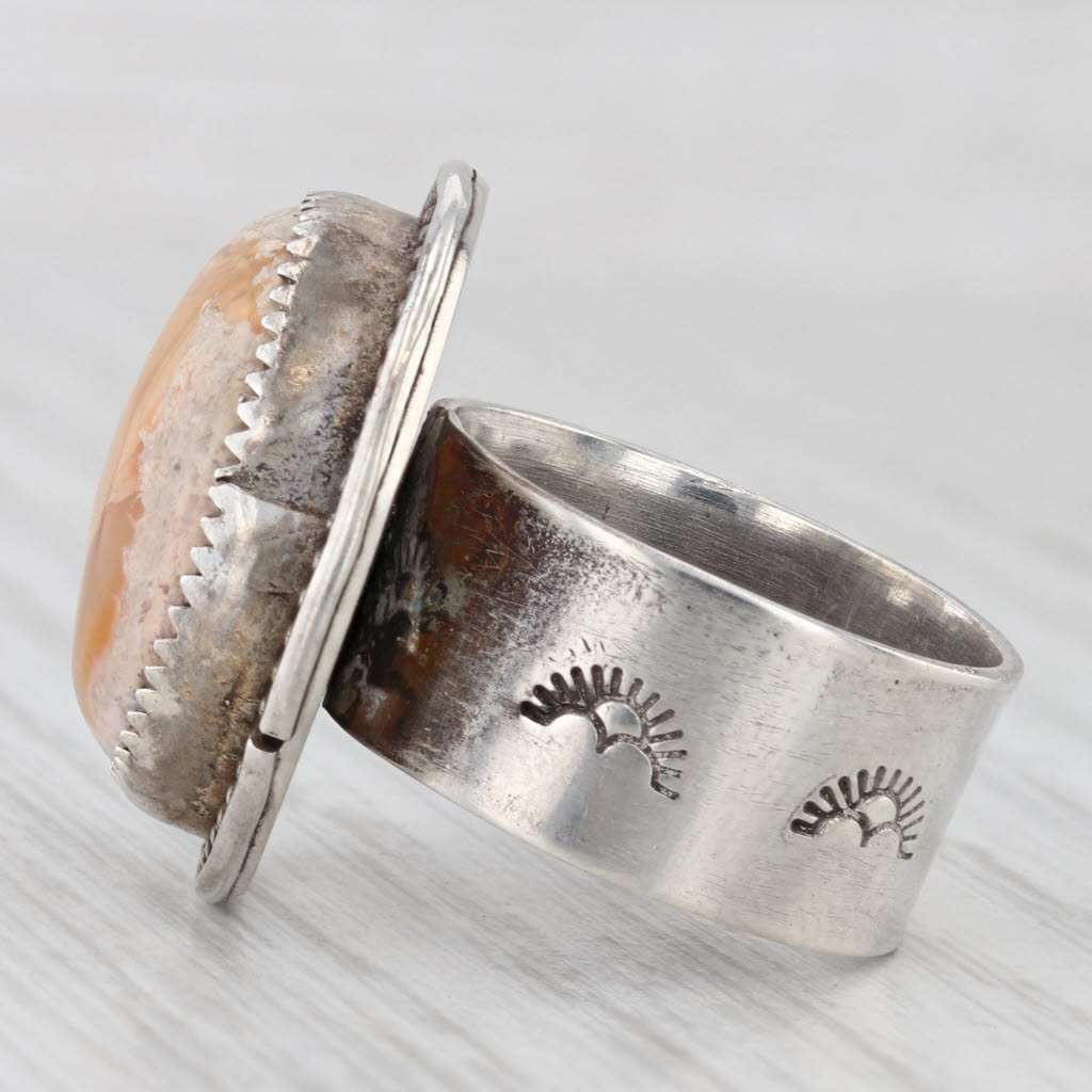 Light Gray Vintage Native American Fire Opal Cabochon Ring Sterling Silver Size 6.5