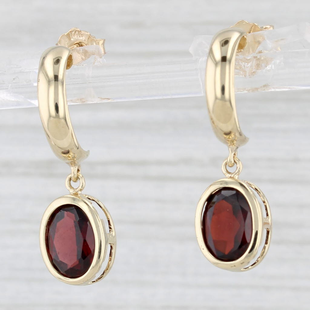 Light Gray 2ctw Oval Garnet Dangle Half Hoop Earrings 14k Yellow Gold