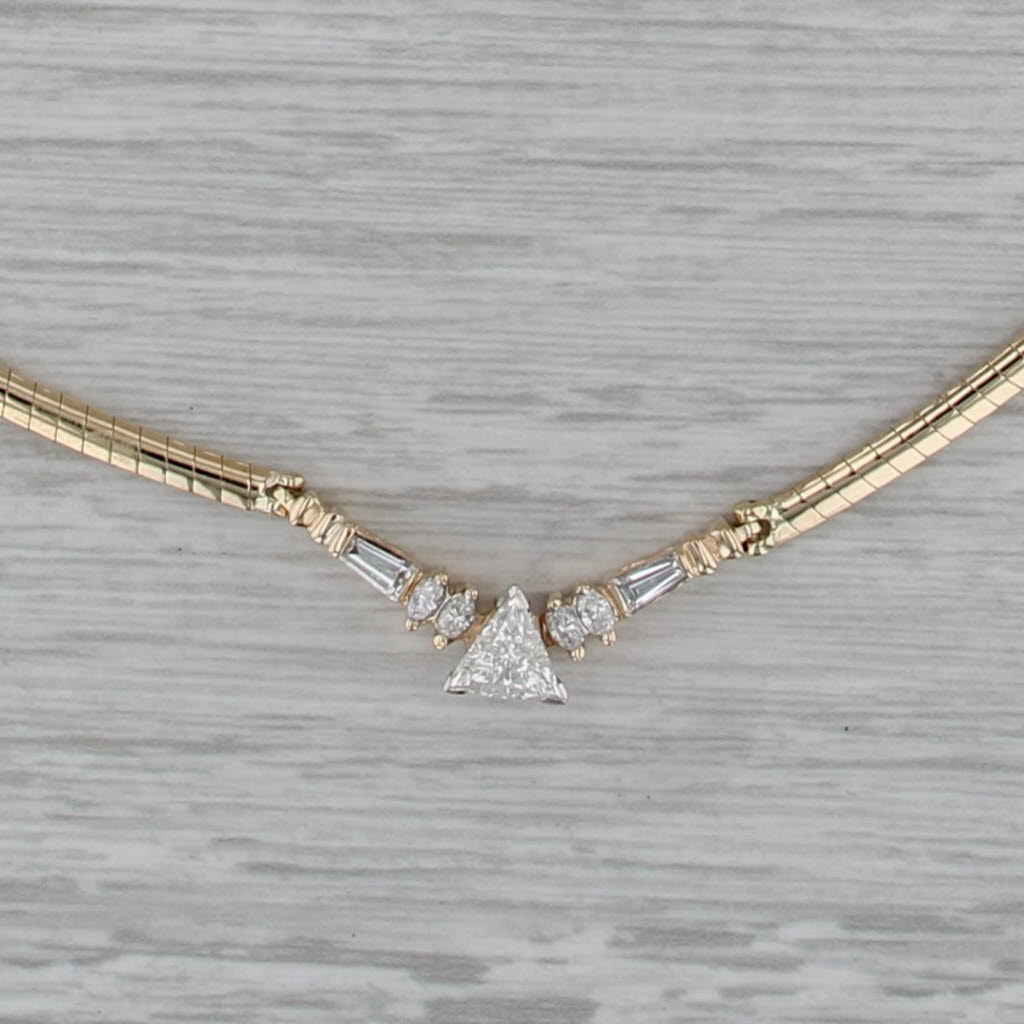 0.90ctw Trillion Diamond V Omega Chain Necklace 14k Yellow Gold 16.75"