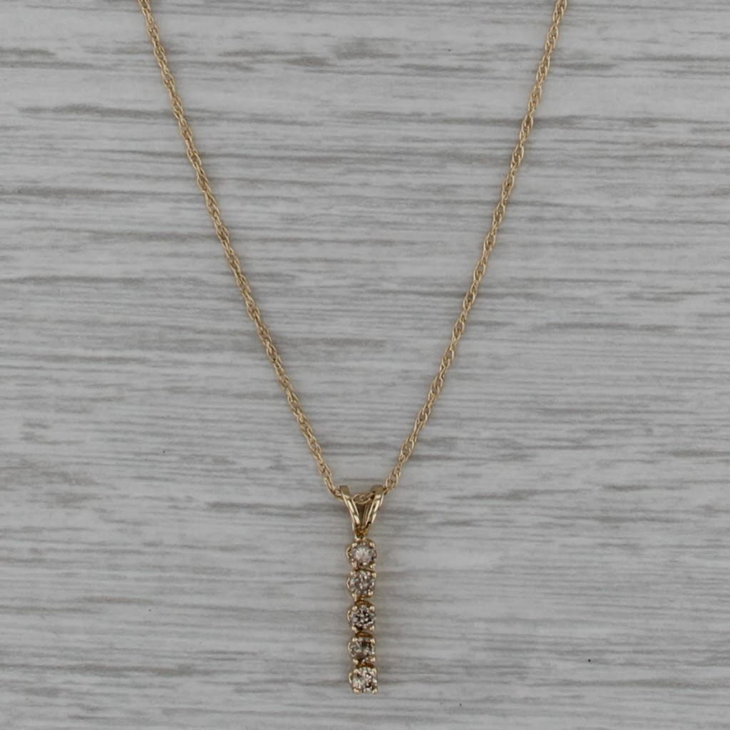 0.20ctw Champagne Diamond Journey Pendant Necklace 14k Yellow Gold Rope Chain
