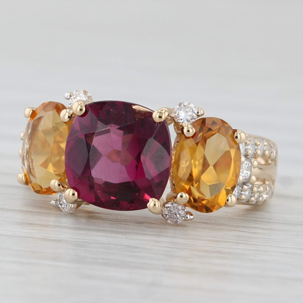 Light Gray 4.18ctw Garnet Citrine Diamond Ring 14k Yellow Gold Size 5