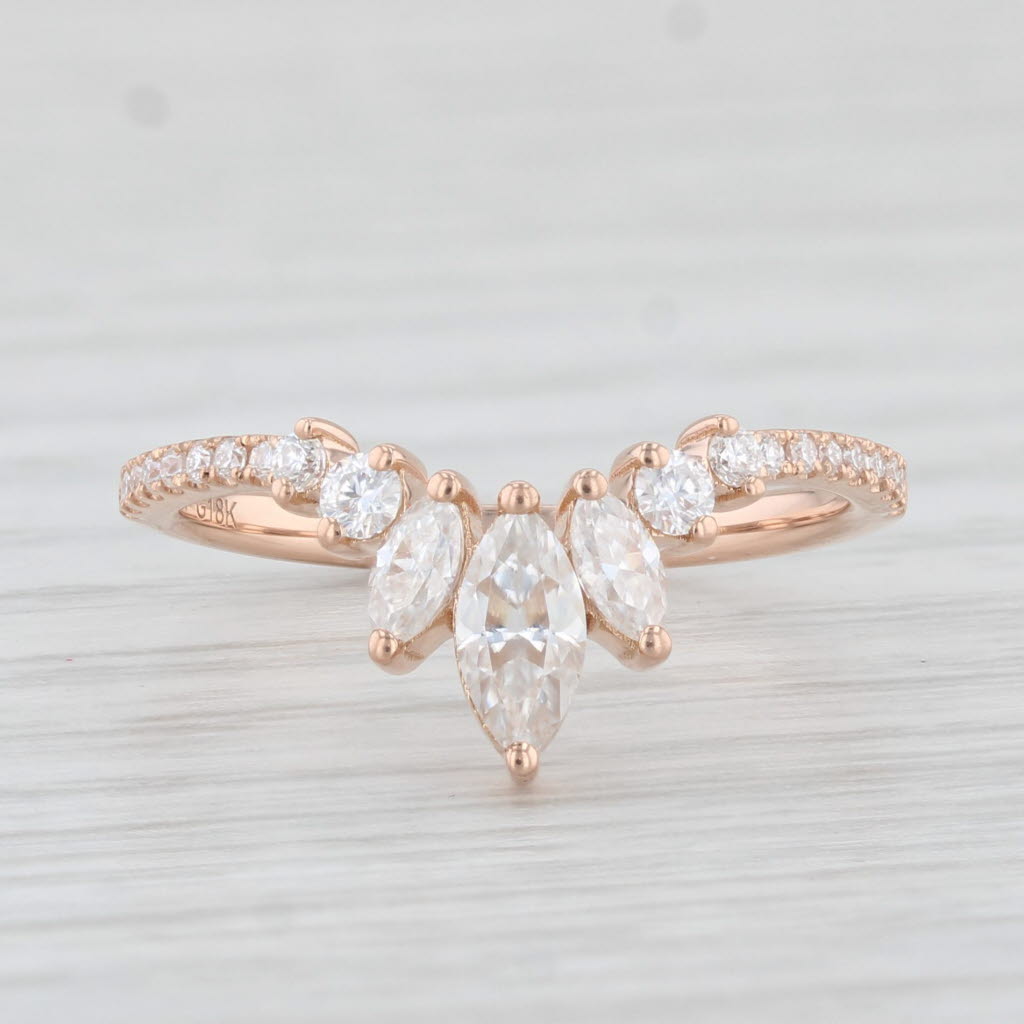 Light Gray 0.55ctw Moissanite Ring 18k Rose Gold Contoured Stackable Wedding Band Size 5.25