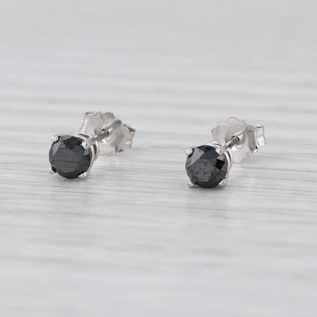 0.54ctw Black Diamond Stud Earrings 14k White Gold Round Solitaire Studs