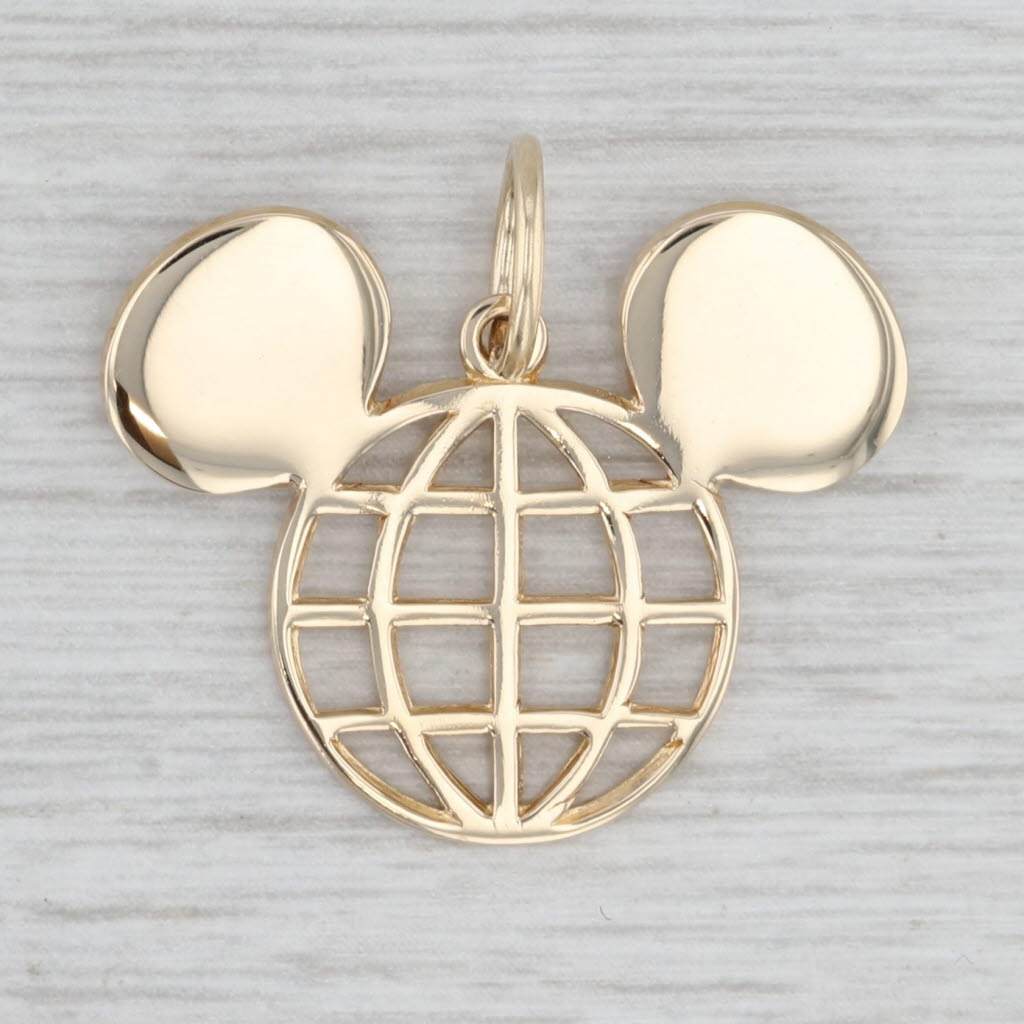 Disney Mickey Mouse Globe Pendant 14k Yellow Gold Epcot Souvenir Pendant