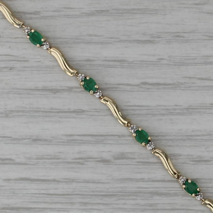 1.48ctw Emerald Tennis Bracelet 10k Yellow Gold Bar Links 7.25" 3.1mm