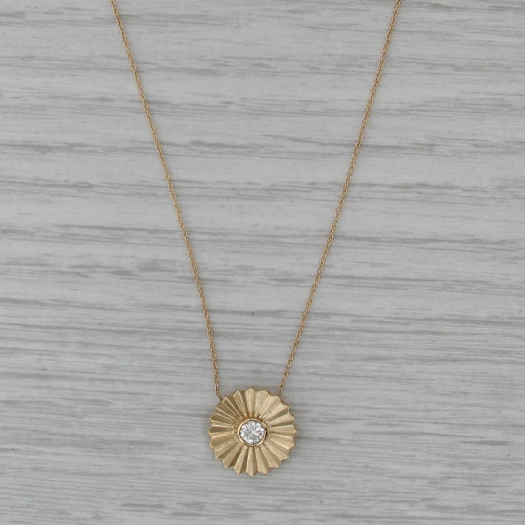 New 0.20ct Diamond Solitaire Pendant Necklace 14k Yellow Gold 18" Rope Chain
