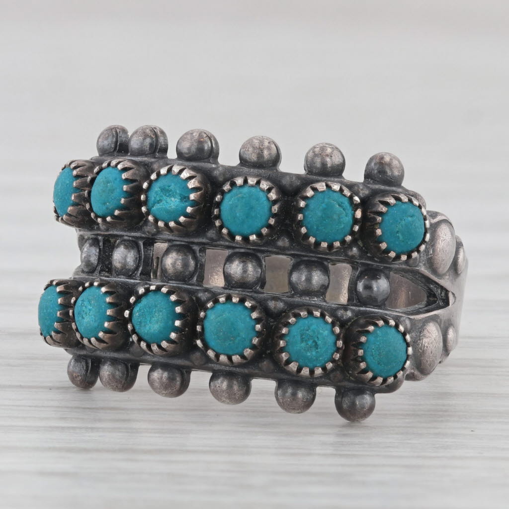 Light Gray Vintage Southwestern Turquoise Ring Sterling Silver Size 7.25-7.5