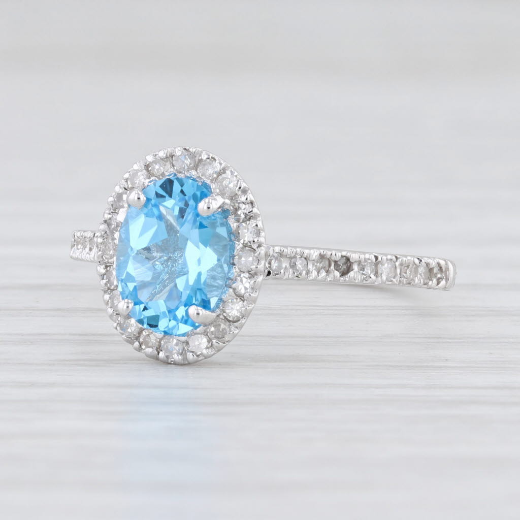 Light Gray New 1.90ctw Oval Blue Topaz Diamond Halo Ring 14k White Gold Size 7.5