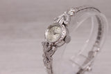 Dark Gray Vintage Bulova Ladies 14k White Gold & Diamond Wrist Watch 0.30ctw - Serviced -