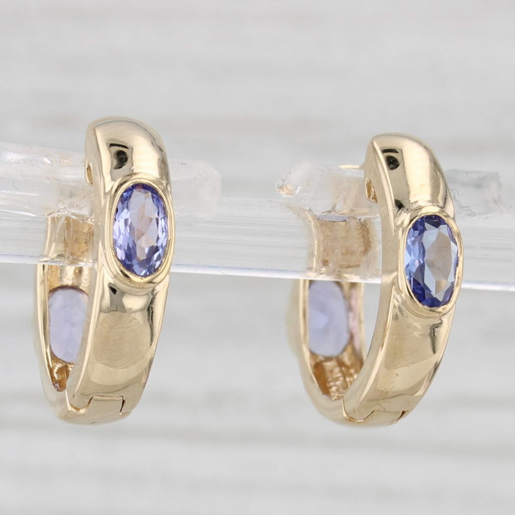 Light Gray 1ctw Tanzanite Hoop Huggie Earrings 14k Yellow Gold Hinged Snap Top