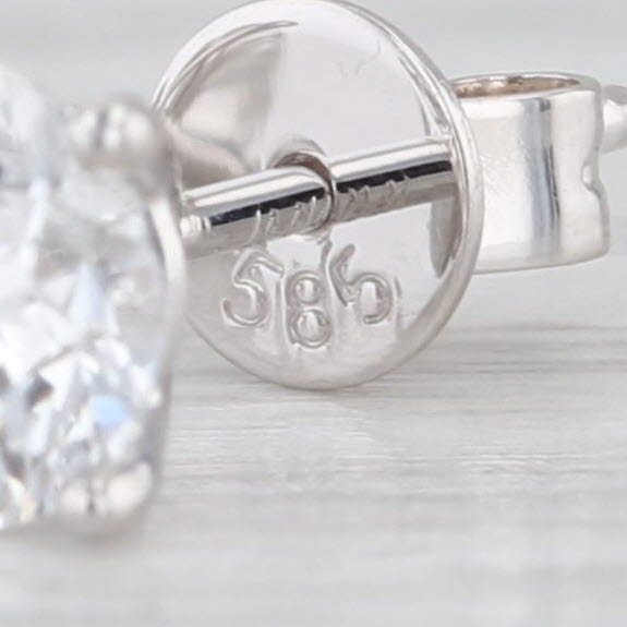 New 1.13ctw Round Lab Grown Diamond Stud Earrings 14k White Gold Studs