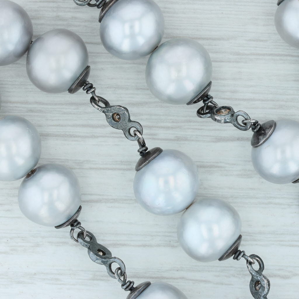 Gray Cultured Pearl Diamond Statement Necklace Bead Strand 26” Layer Nordstrom