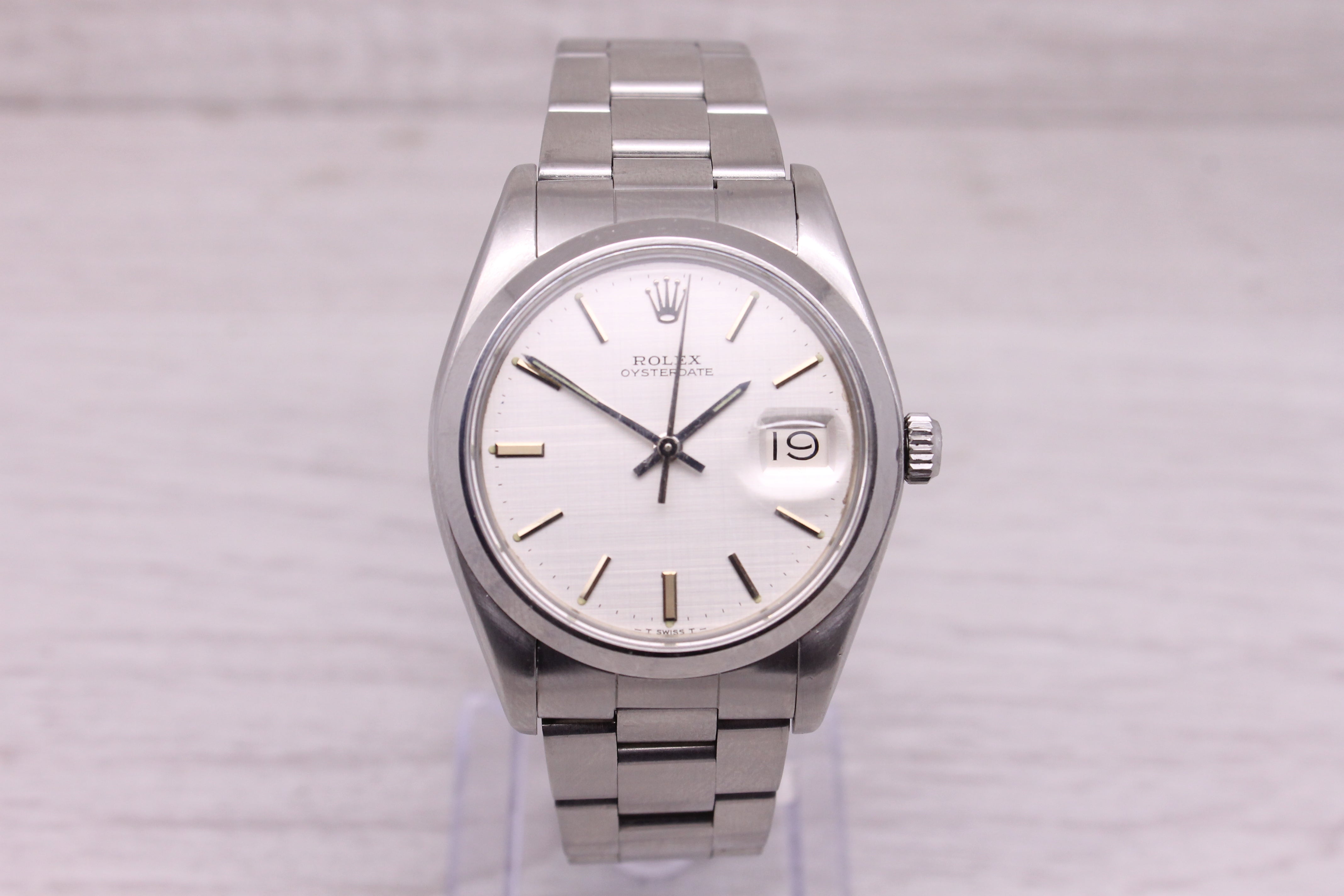 Gray Vintage 1978 Rolex Oysterdate Precision 6694 Mens 35mm Steel Watch Linen Dial