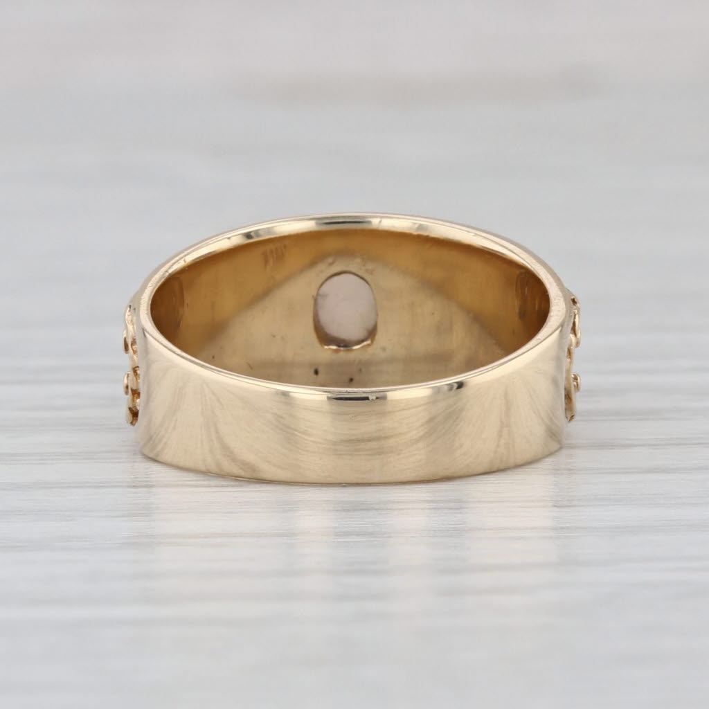 Opal Cabochon Solitaire Ornate Ring 14k Yellow Gold Size 6.5