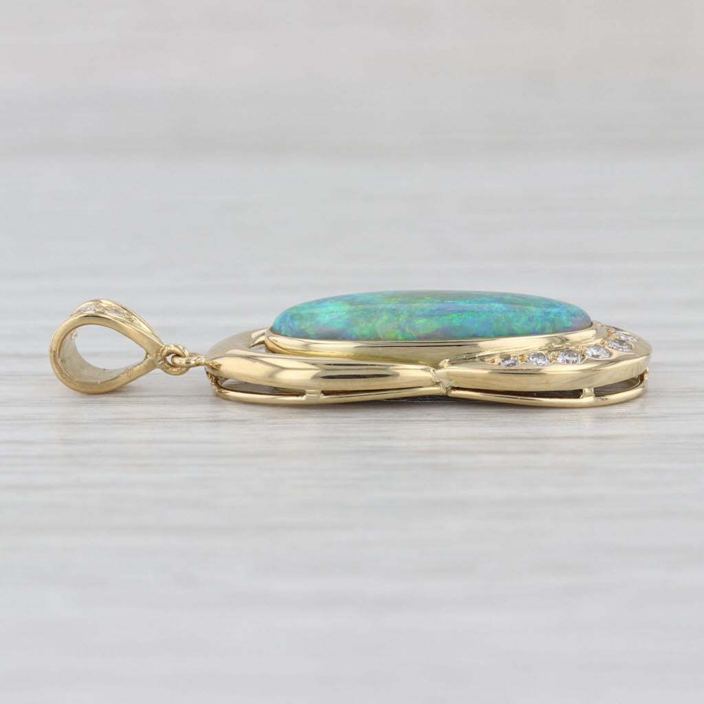 Boulder Opal Cabochon 0.24ctw Diamond Pendant 18k Yellow Gold