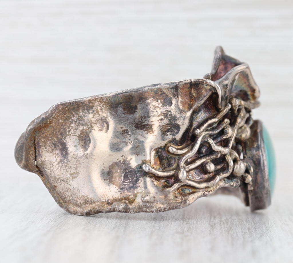 Turquoise Statement Cuff Bracelet Sterling Silver 6.5" MarksZ of Palm Beach