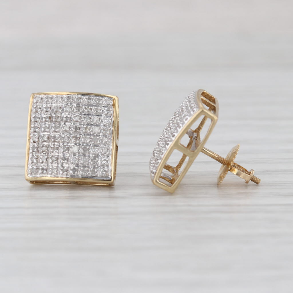 0.25ctw Diamond Pave Square Stud Earrings 10k Yellow Gold Screw Back Studs