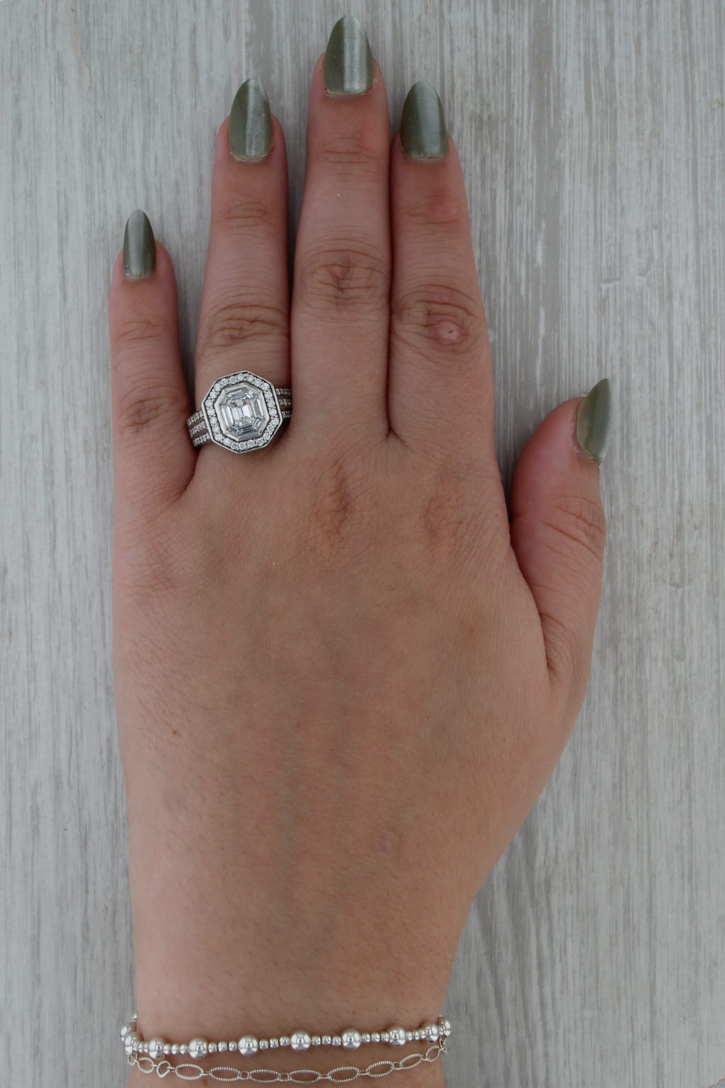 1.50ctw Emerald Cut Diamond Halo Engagement Ring 14k White Gold Size 7.75
