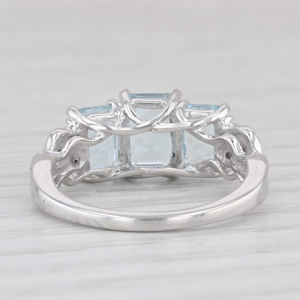 Light Gray 1.90ctw 3-Stone Aquamarine Diamond Ring 10k White Gold Size 6