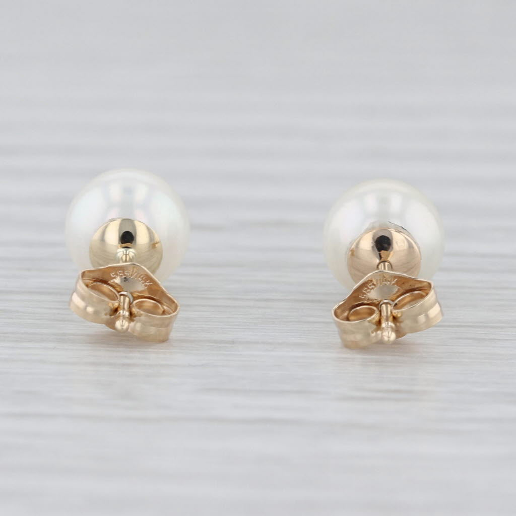 Saltwater Cultured Pearl Stud Earrings 14k Yellow Gold Round Solitaire Studs