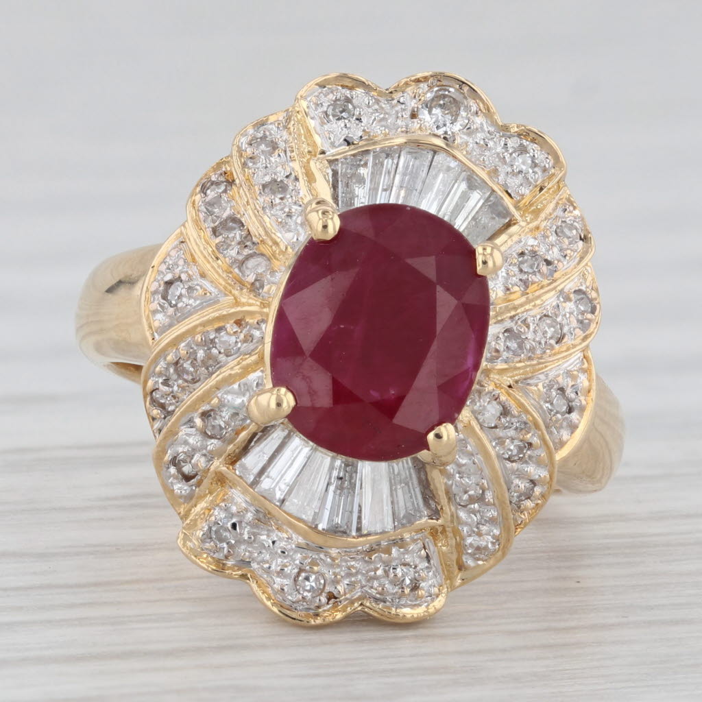 Gray 3.04ctw Oval Ruby Diamond Halo Ring 18k Yellow Gold Size 4.5 Cocktail