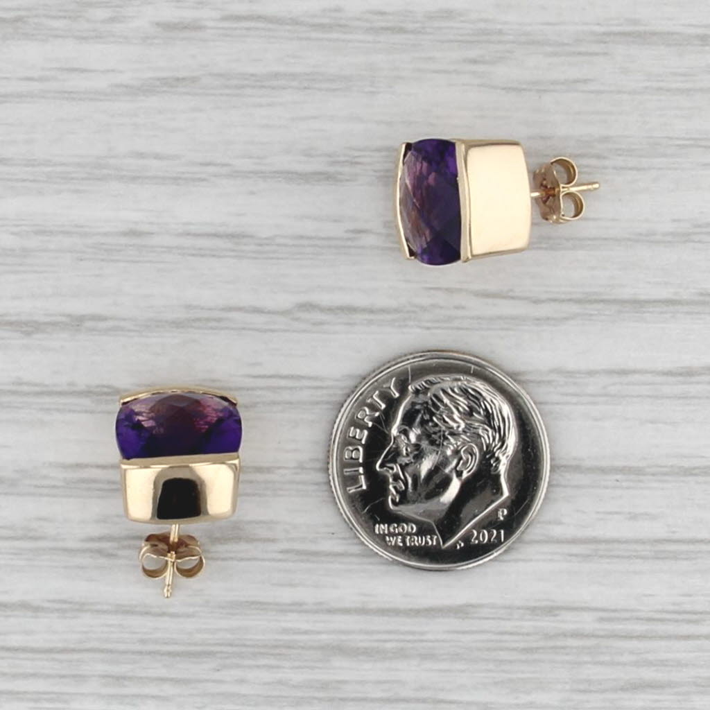 Narco 8.50ctw Amethyst Stud Earrings 14k Yellow Gold Cushion Solitaire Studs