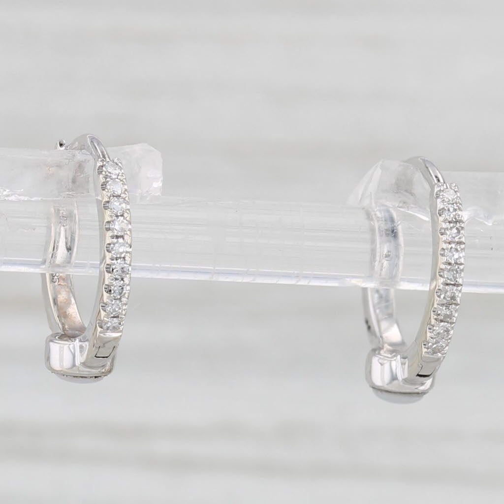 Light Gray New Opal Diamond Hoop Earrings 14k White Gold Huggie Hoops