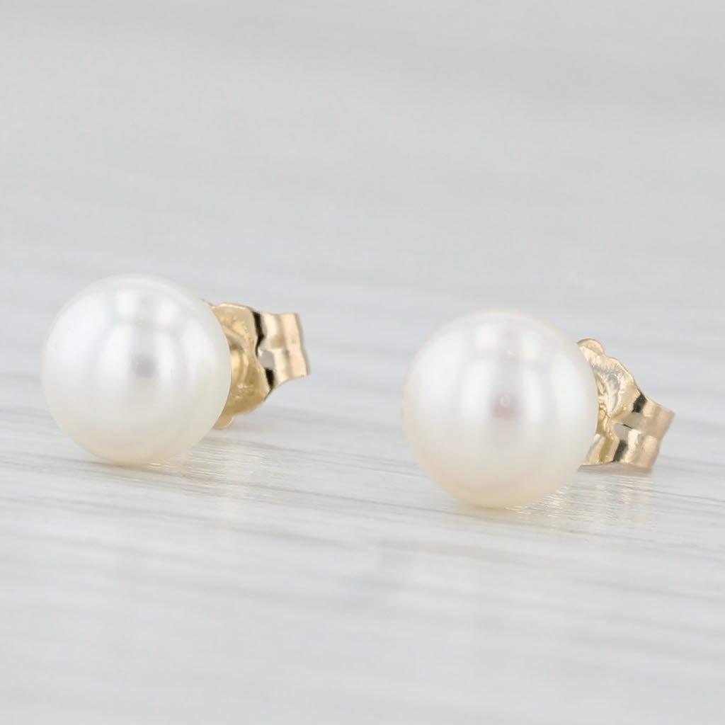 Light Gray Cultured Pearl Stud Earrings 14k Yellow Gold 5.6mm Bead Studs