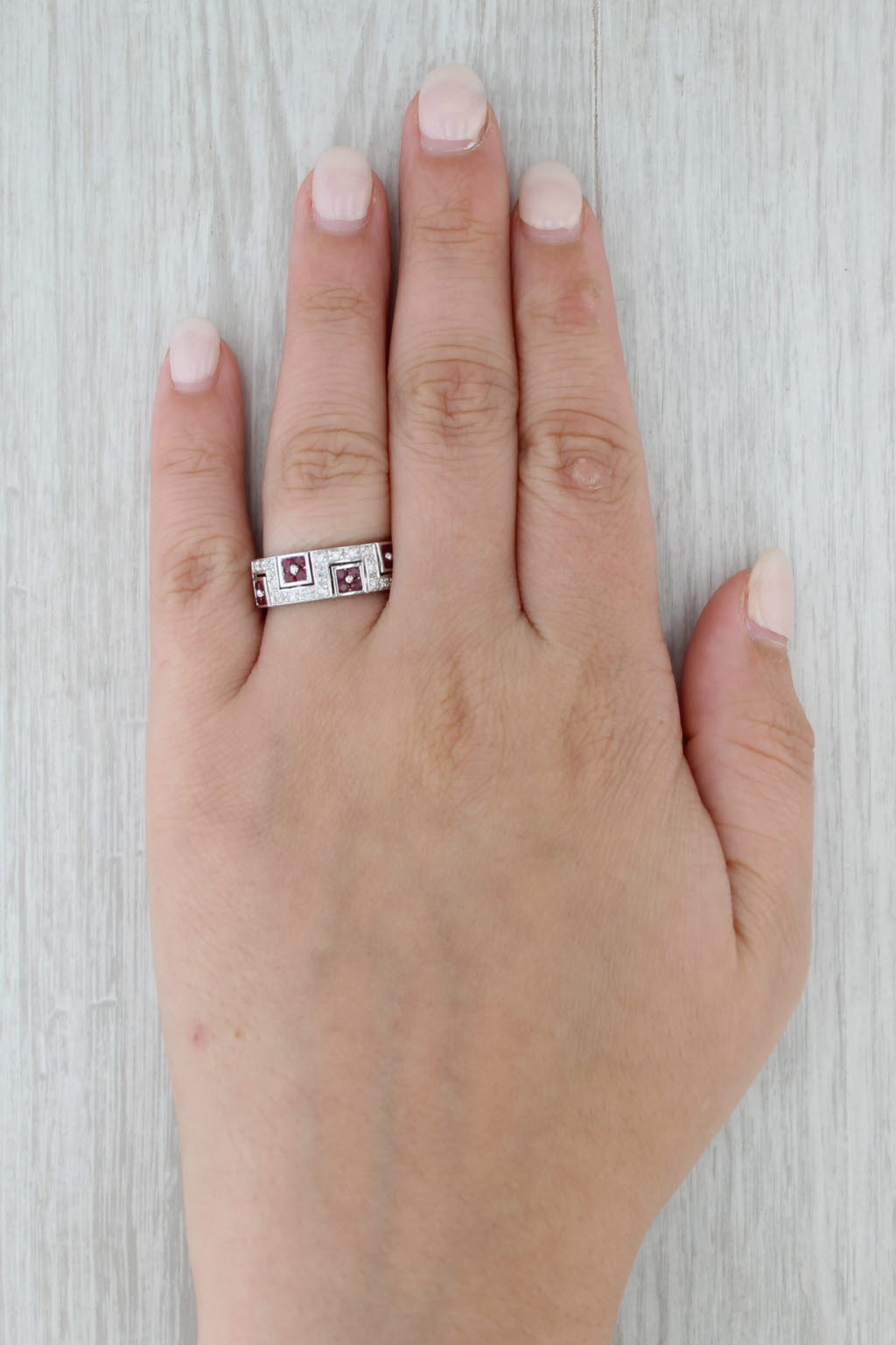 0.63ctw Ruby Diamond Ring 14k White Gold Size 7 Stackable Band