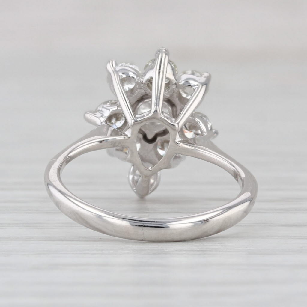 0.83ctw Diamond Cluster Flower Engagement Ring 14k White Gold Size 3.75