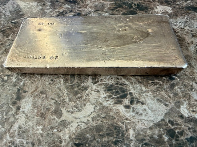 102.51 ozt Alexander Westerfield Old Pour 999 Fine Silver Bar 7.75 x 4.5"