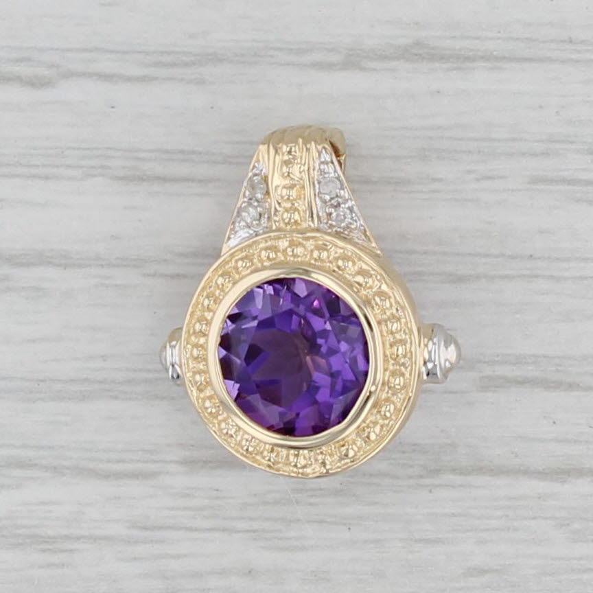 Gray 2.52ctw Amethyst Diamond Enhancer Pendant 14k Yellow White Gold Clip Bail