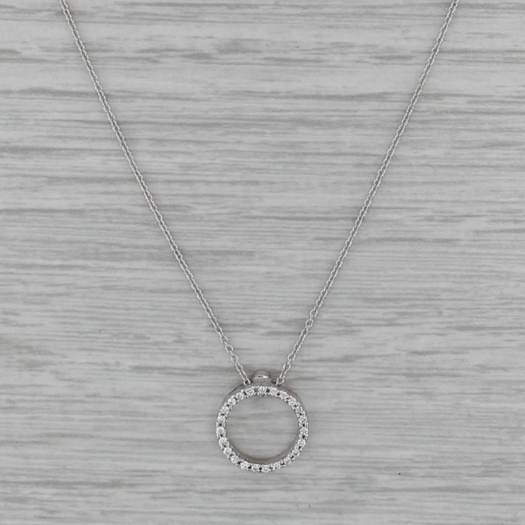 New Roberto Coin Tiny Treasures Diamond Circle Pendant Necklace 18k White Gold