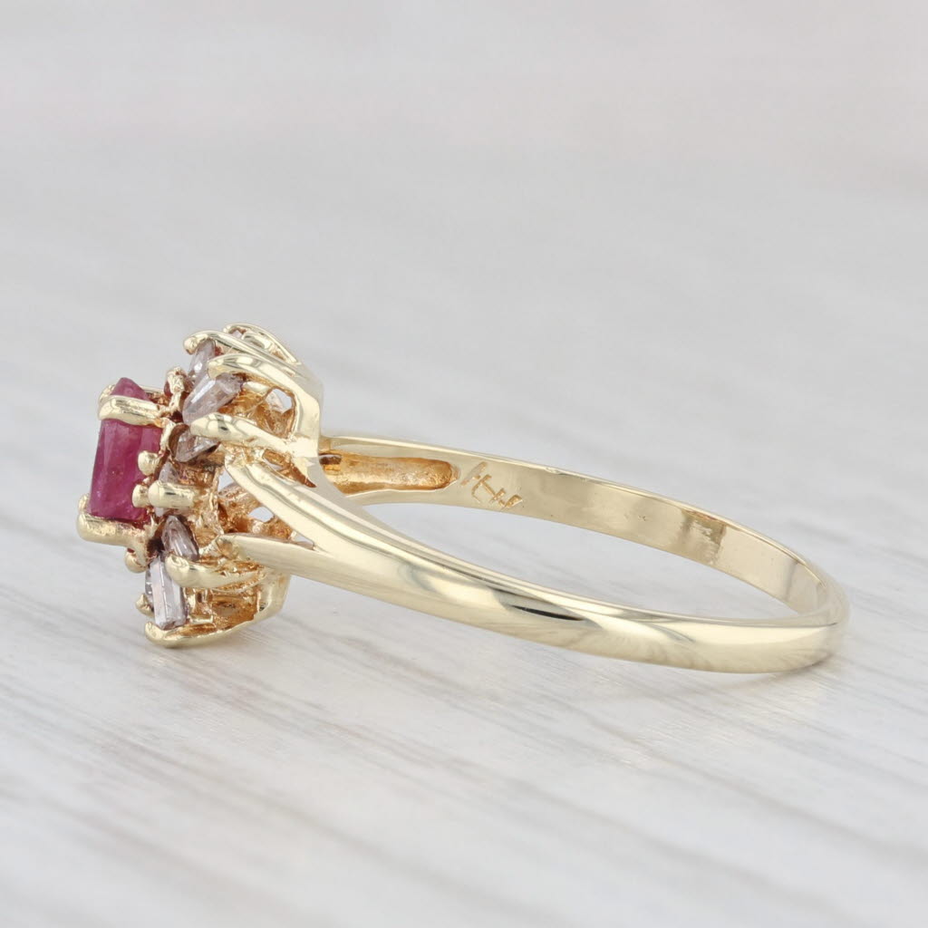 Light Gray Ruby Diamond Halo Ring 14k Yellow Gold Size 6.5