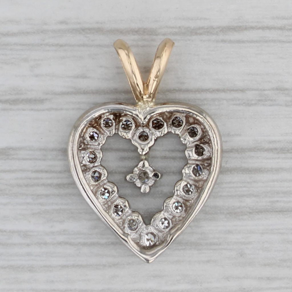 Gray Vintage 0.25ctw Diamond Open Heart Pendant 14k White Yellow Gold