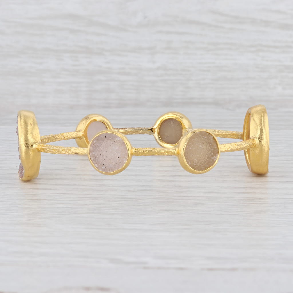 New Nina Nguyen Bangle Bracelet Sand White Druzy Quartz Sterling 22k Vermeil
