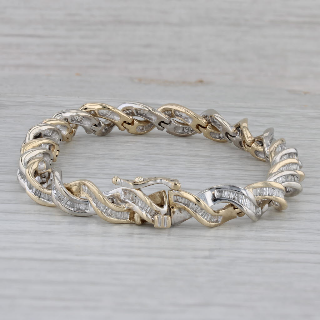 Gray 5.60ctw Diamond Twist Bracelet 14k Yellow White Gold 7" 7.2mm