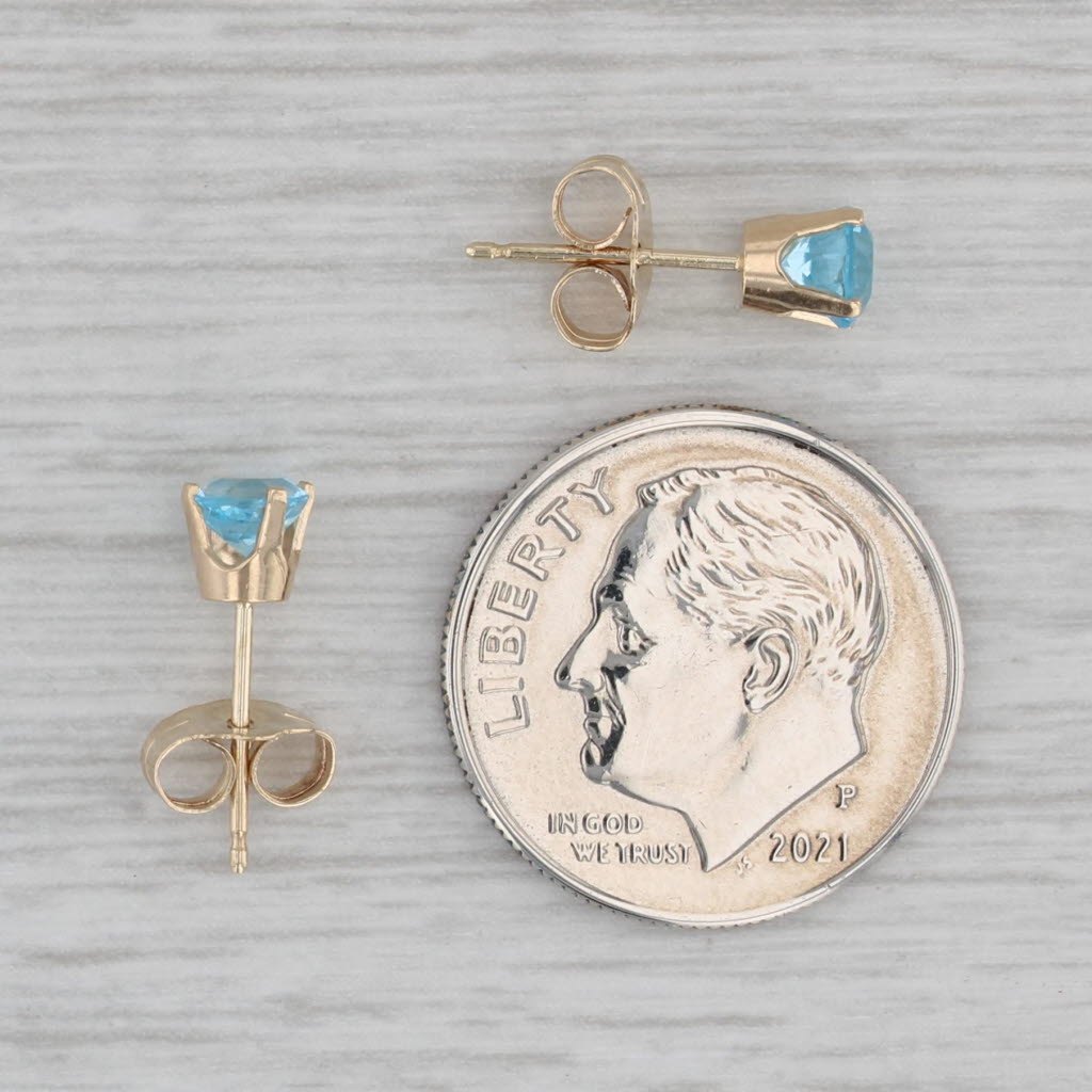 Gray 0.60ctw Blue Topaz Round Solitaire Stud Earrings 14k Yellow Gold
