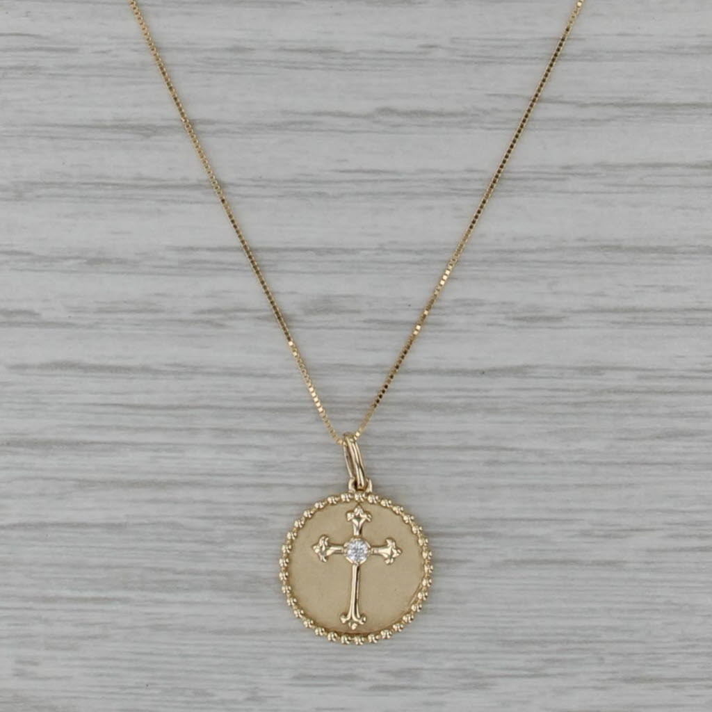 New Diamond Cross Pendant Necklace 14k Yellow Gold 18" Box Chain