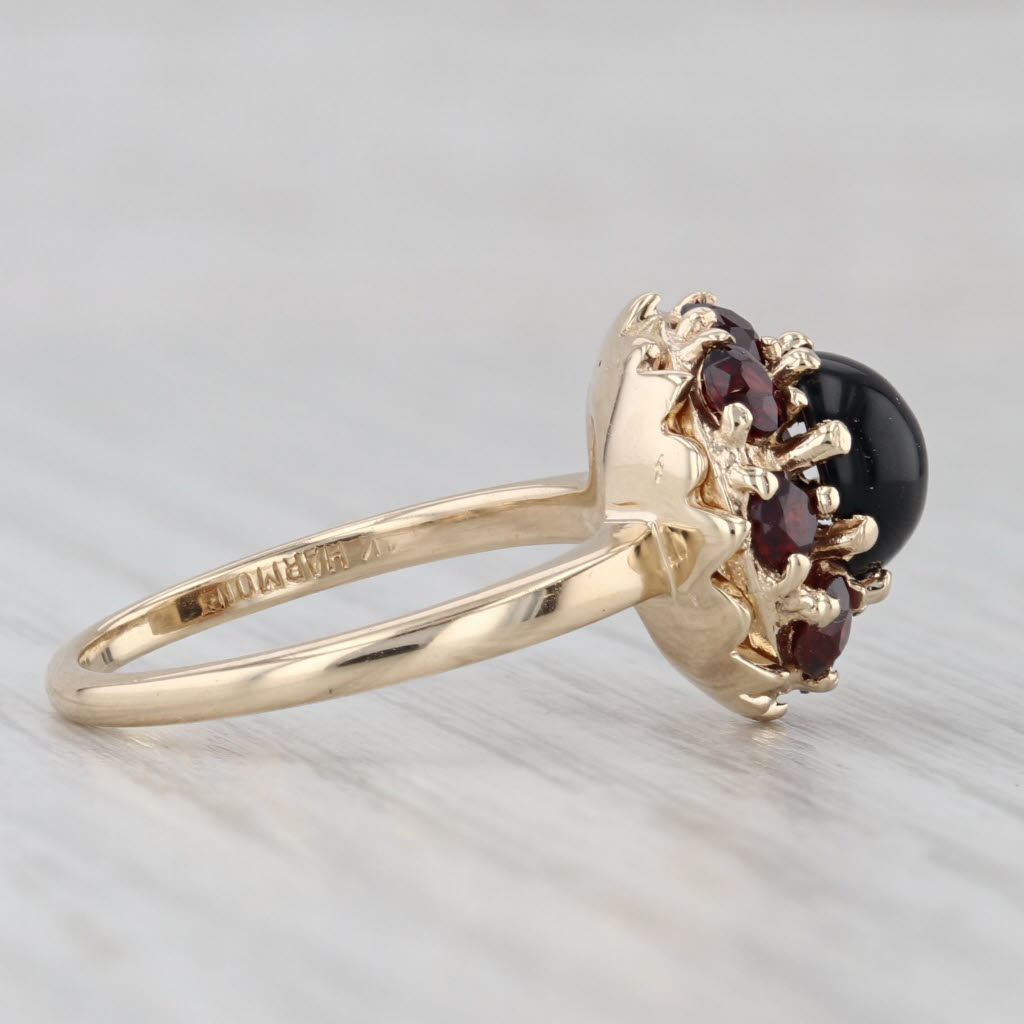 Gray Vintage Onyx 1ctw Garnet Halo Ring 14k Yellow Gold Size 6.25