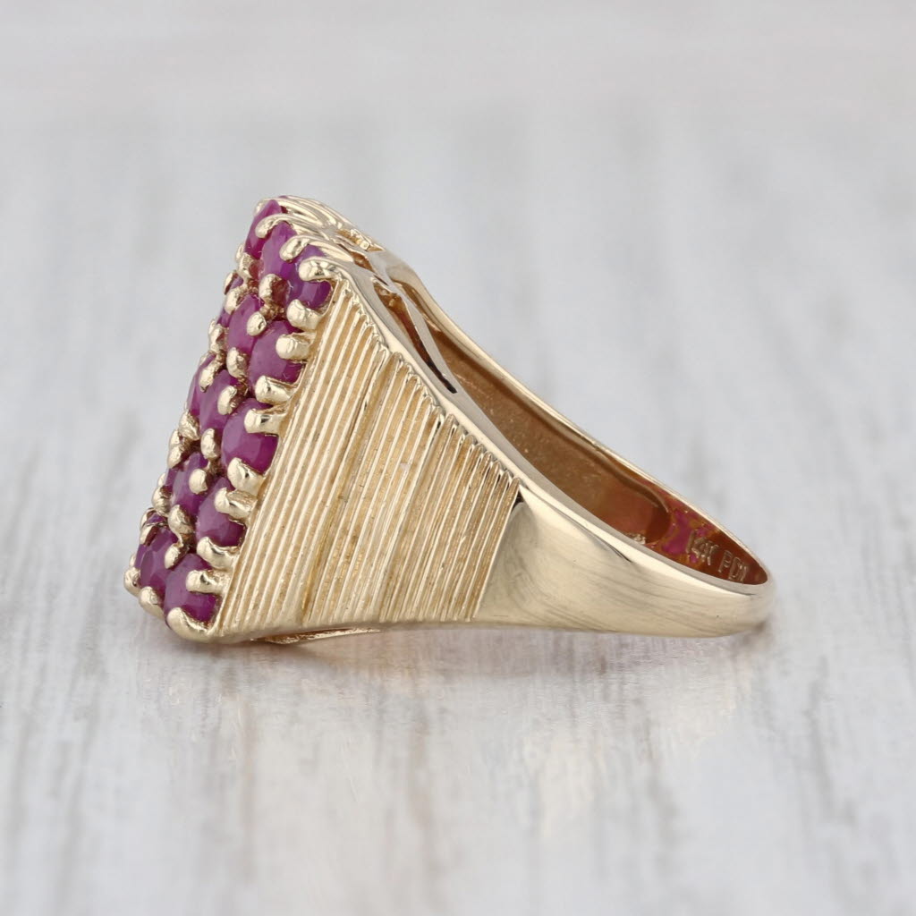2.70ctw 5 Row Checkerboard Ruby Cluster Ring 14k Yellow Gold Size 6