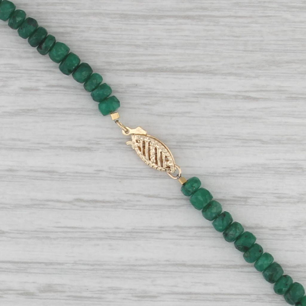 Cultured Pearl Emerald Bead Strand Necklace 14k Gold 18.25"