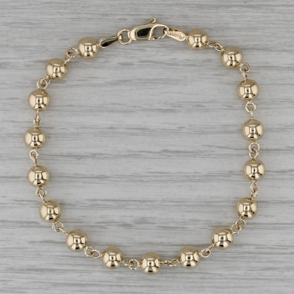 Bead Chain Bracelet 14k Yellow Gold 7.5" 6mm