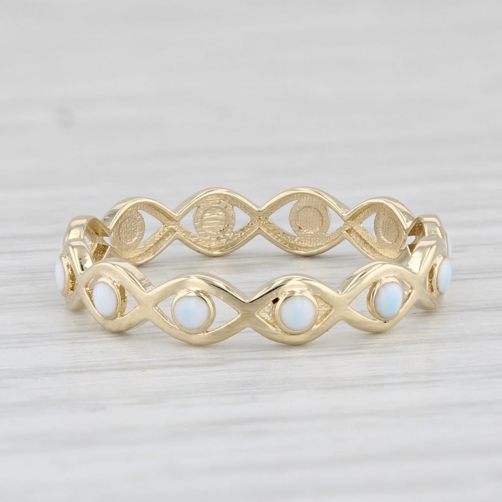 Light Gray White Resin Dots Stackable Ring 14k Yellow Gold Size 7 Band