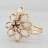 Vintage Opal Diamond Flower Cocktail Ring 14k Yellow Gold Size 6.25