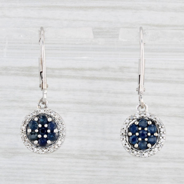 Light Gray 0.54ctw Blue Sapphire Diamond Dangle Earrings 10k White Gold Lever Backs