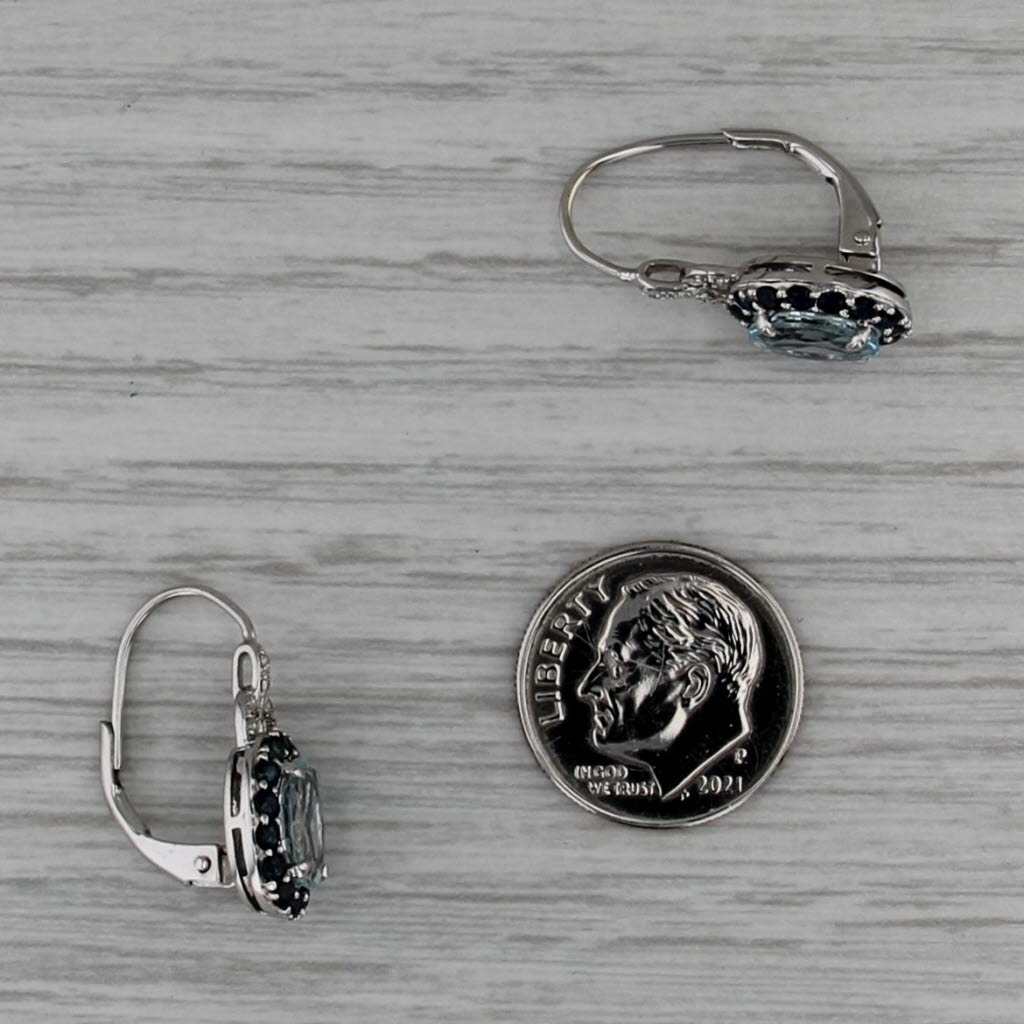 3.31ctw Diamond Aquamarine Sapphire Halo Drop Earrings 14k White Gold