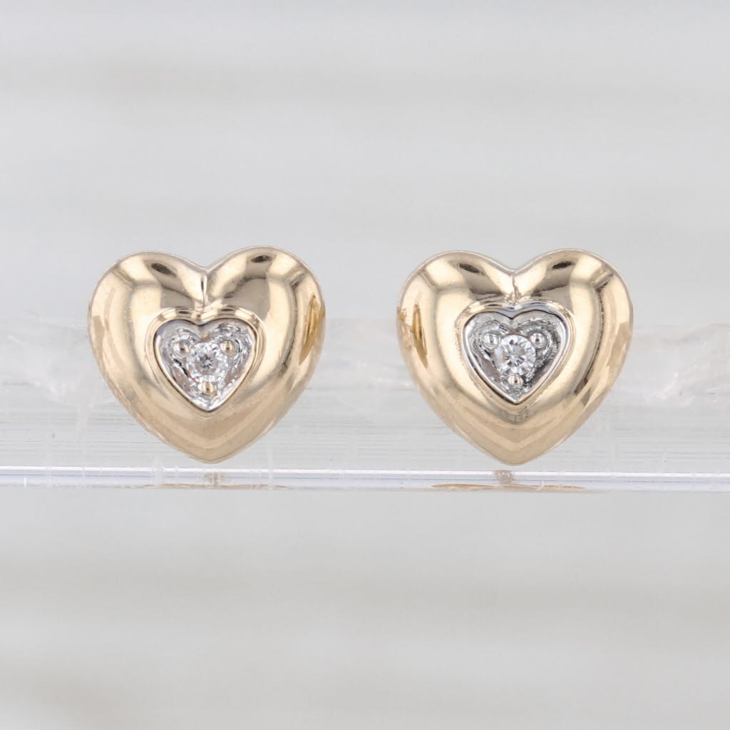 Diamond Heart Stud Earrings 14k Yellow Gold Pierced Open Heart Studs