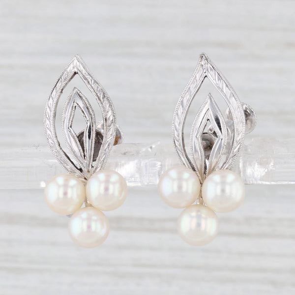 Light Gray Vintage Mikimoto Cultured Pearl Cluster Earrings Sterling Silver Screw Back