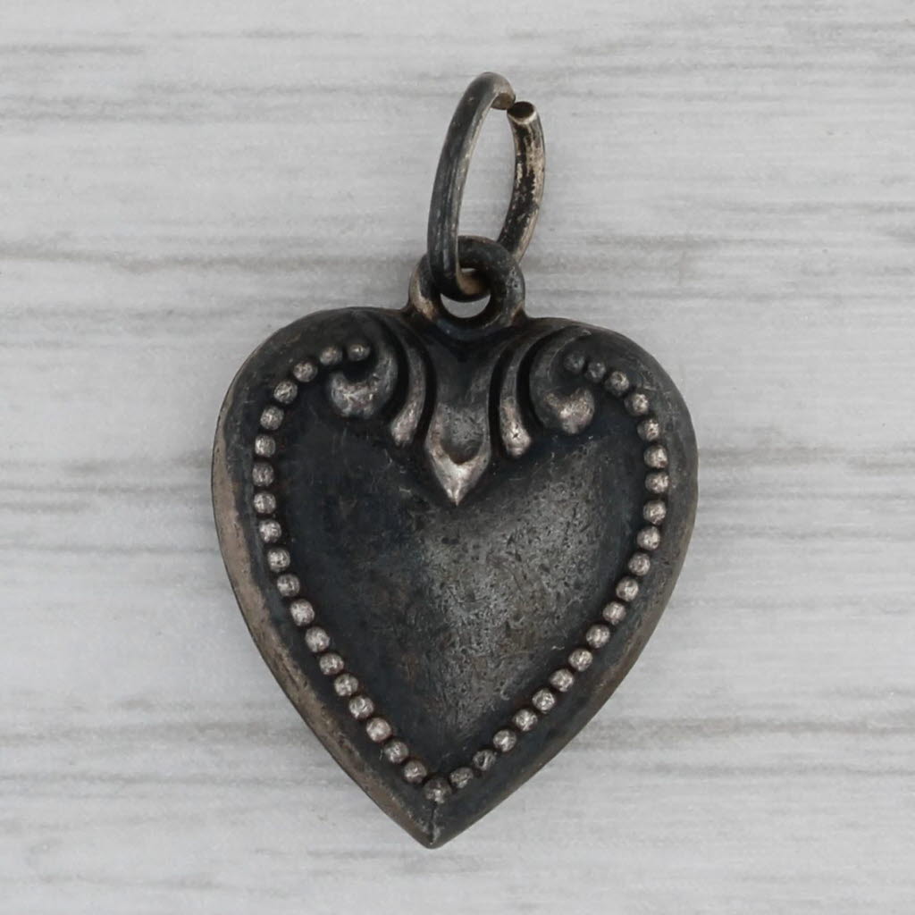 Gray Vintage Engravable Puffy Heart Charm Sterling Silver Pendant